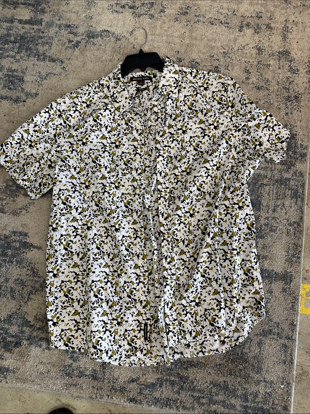 Michael Kors White Floral Button-Down Shirt with Olive and Black Prints